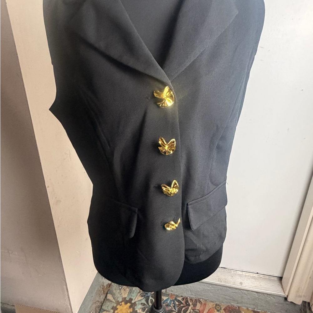 Black Women's Tailored top with Gold Accent Buttons